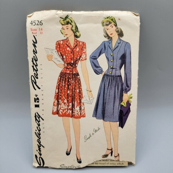 Simplicity 1943 Women's Dress Princess Line Buttons Sewing Pattern #4526 Size 14 - Picture 1 of 3